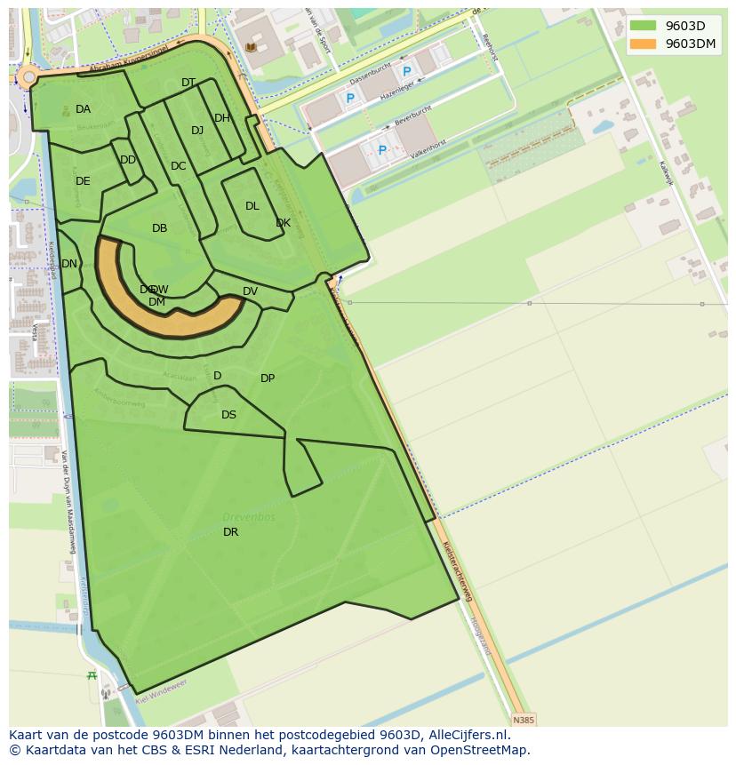 Afbeelding van het postcodegebied 9603 DM op de kaart.