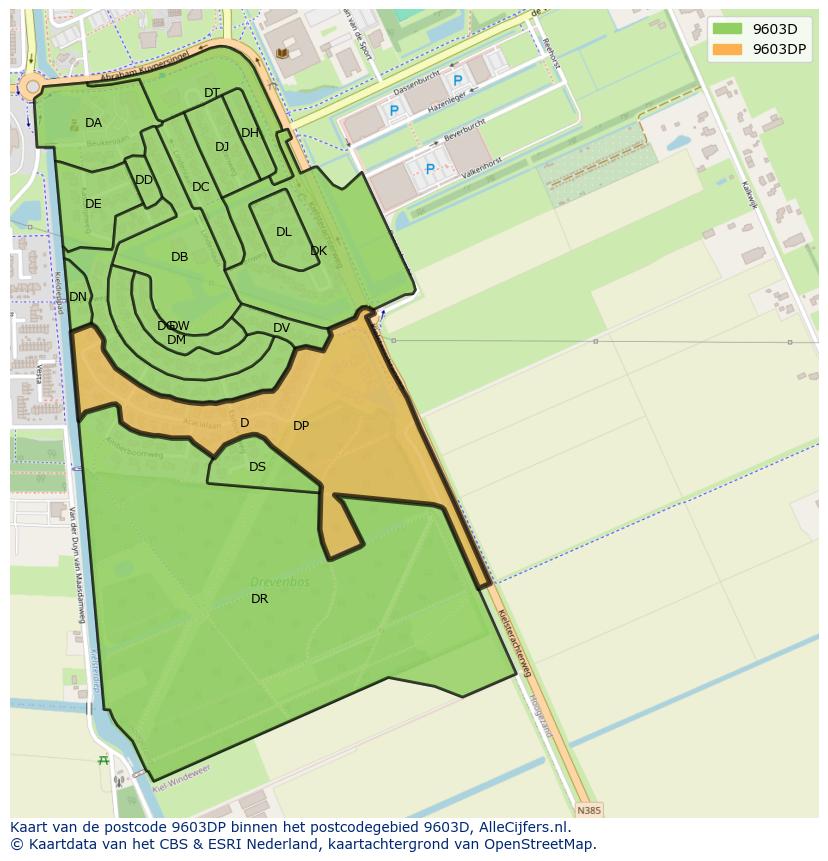 Afbeelding van het postcodegebied 9603 DP op de kaart.