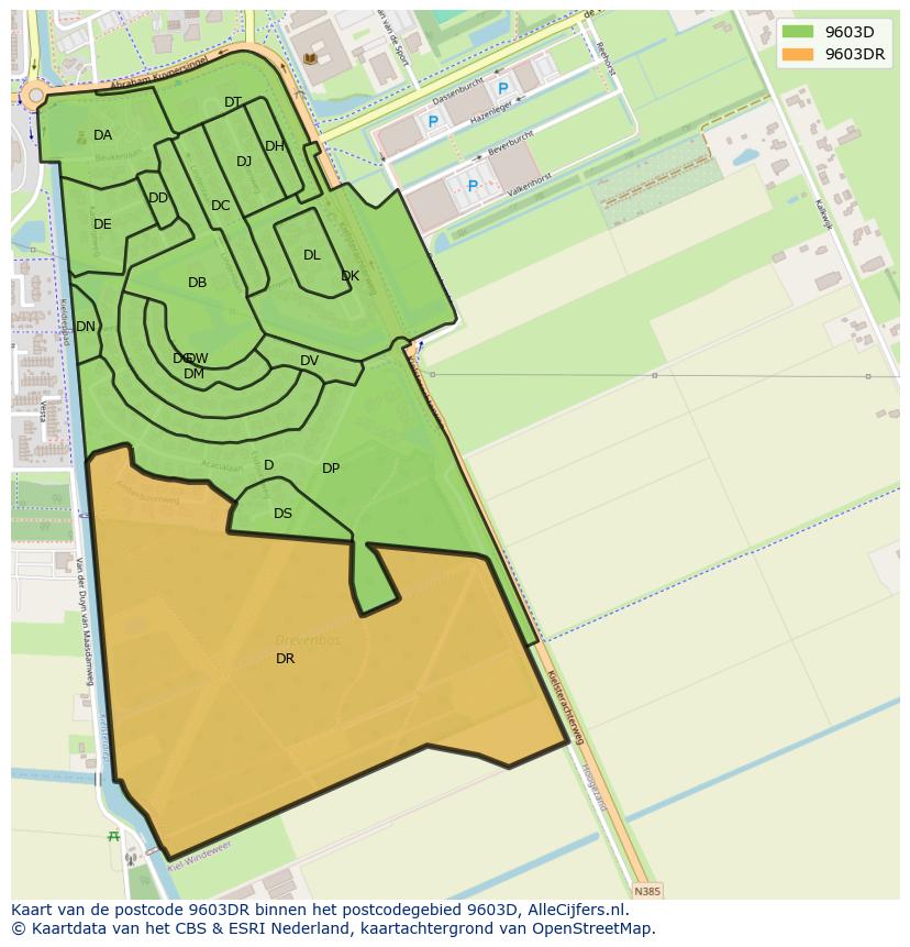Afbeelding van het postcodegebied 9603 DR op de kaart.