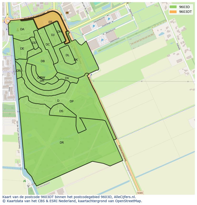 Afbeelding van het postcodegebied 9603 DT op de kaart.