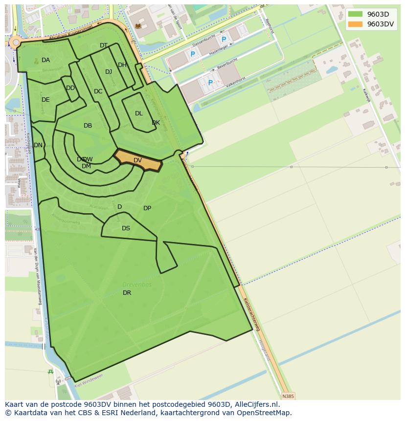 Afbeelding van het postcodegebied 9603 DV op de kaart.