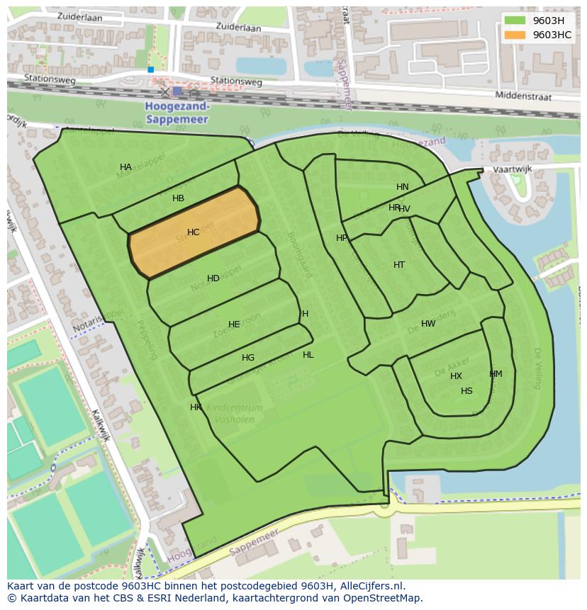 Afbeelding van het postcodegebied 9603 HC op de kaart.