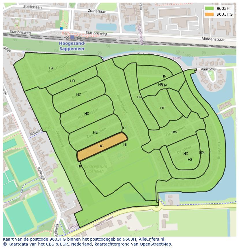 Afbeelding van het postcodegebied 9603 HG op de kaart.
