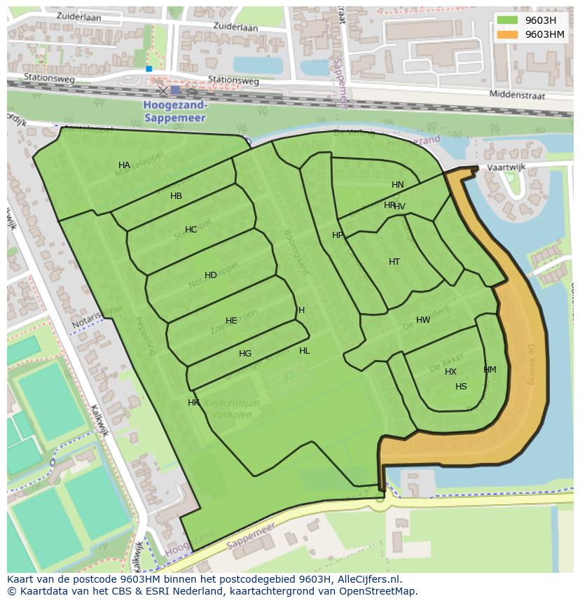 Afbeelding van het postcodegebied 9603 HM op de kaart.