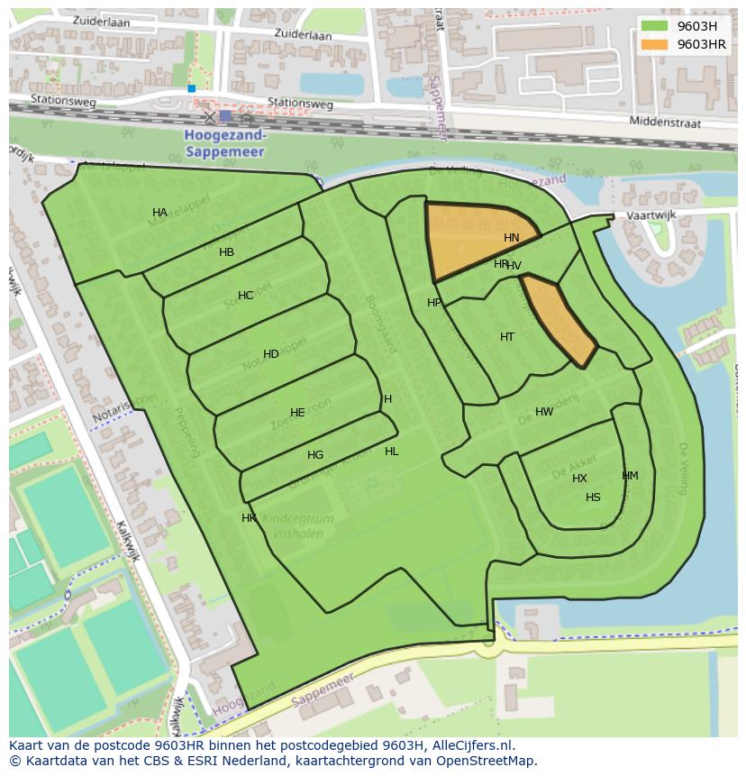 Afbeelding van het postcodegebied 9603 HR op de kaart.