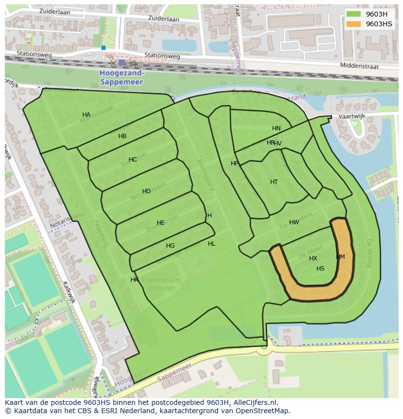 Afbeelding van het postcodegebied 9603 HS op de kaart.