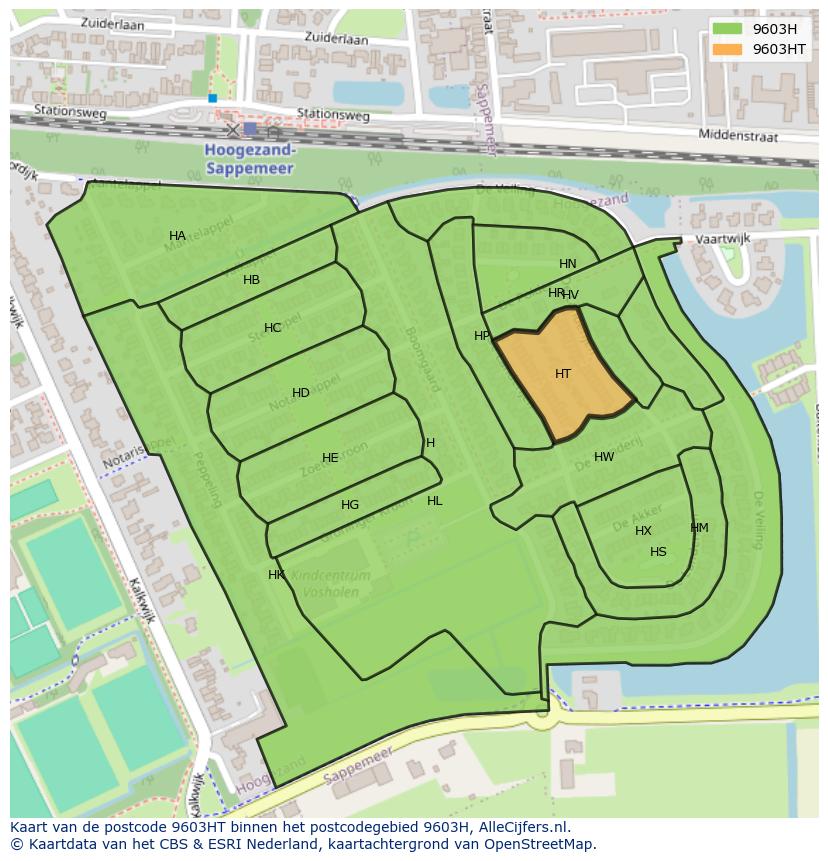 Afbeelding van het postcodegebied 9603 HT op de kaart.