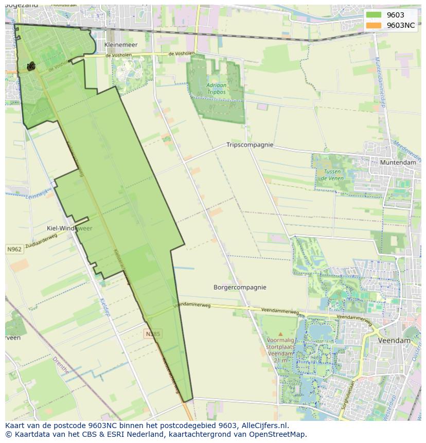 Afbeelding van het postcodegebied 9603 NC op de kaart.