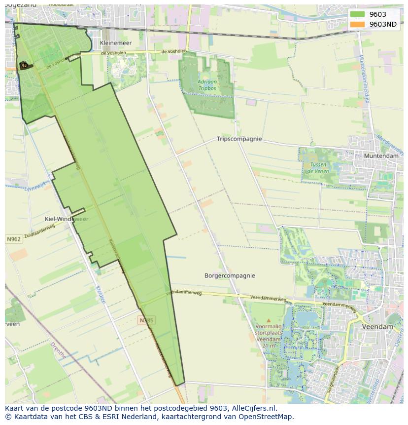 Afbeelding van het postcodegebied 9603 ND op de kaart.