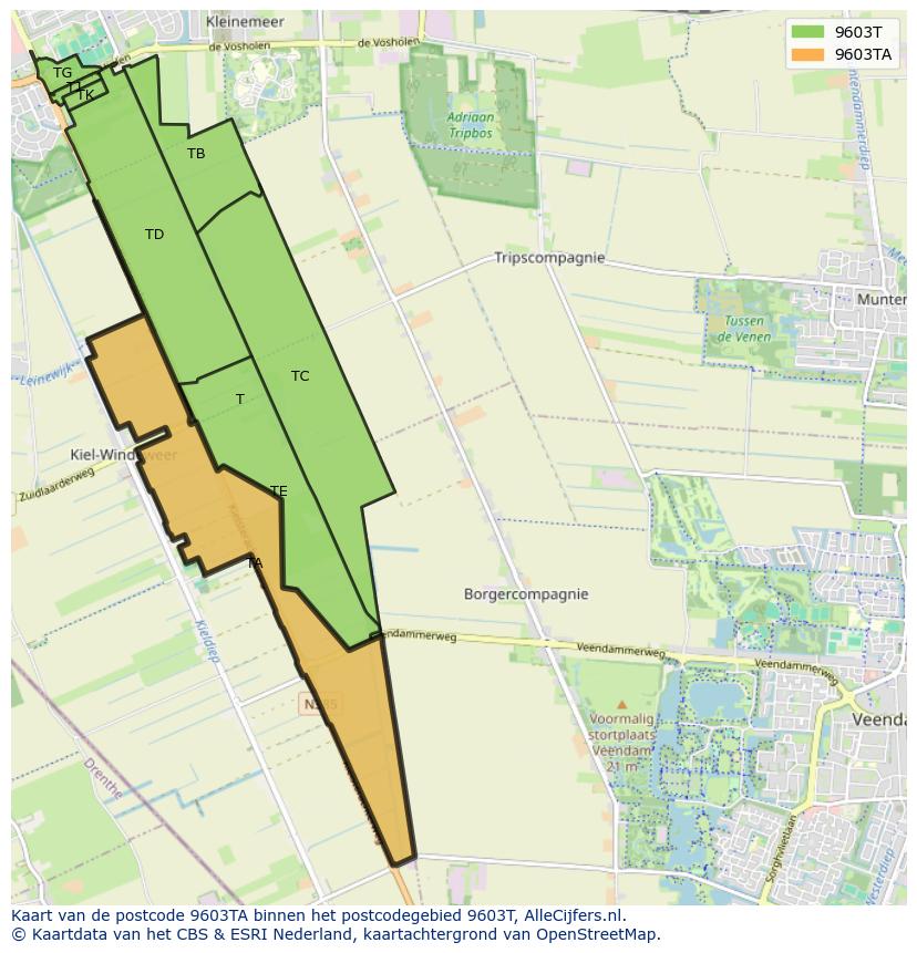 Afbeelding van het postcodegebied 9603 TA op de kaart.