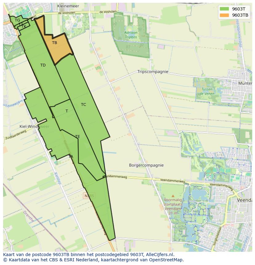 Afbeelding van het postcodegebied 9603 TB op de kaart.
