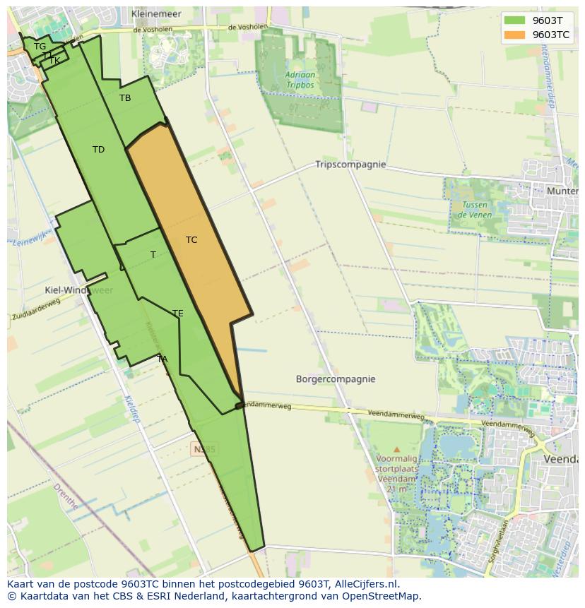Afbeelding van het postcodegebied 9603 TC op de kaart.