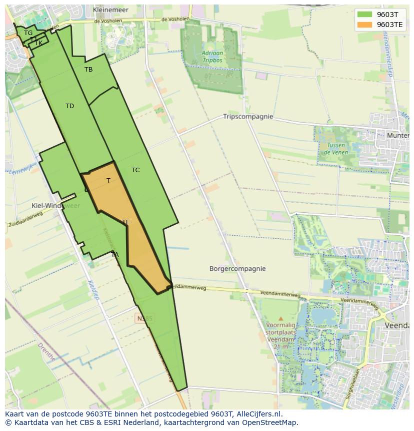 Afbeelding van het postcodegebied 9603 TE op de kaart.