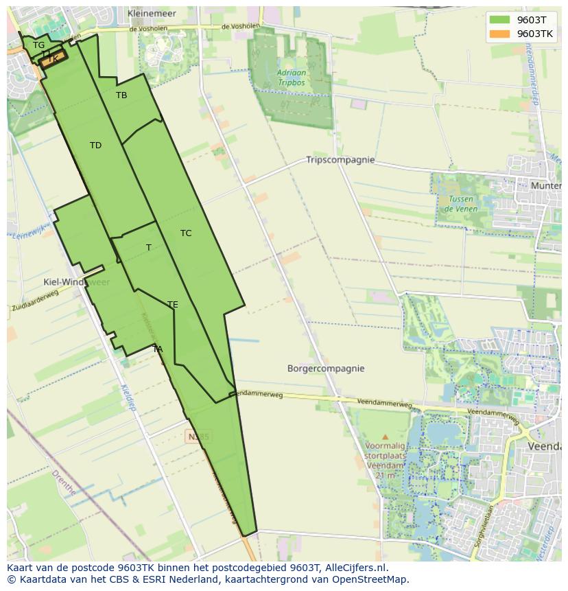 Afbeelding van het postcodegebied 9603 TK op de kaart.