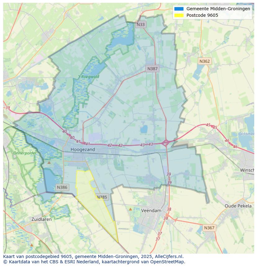 Afbeelding van het postcodegebied 9605 op de kaart.