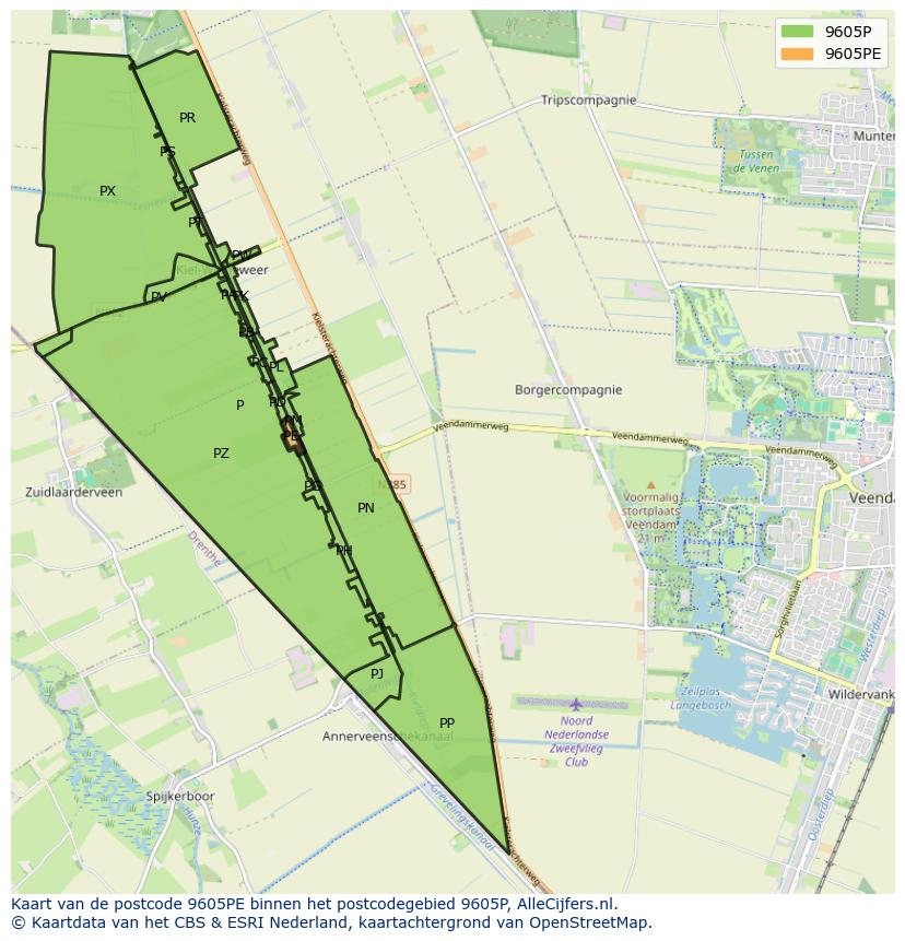 Afbeelding van het postcodegebied 9605 PE op de kaart.