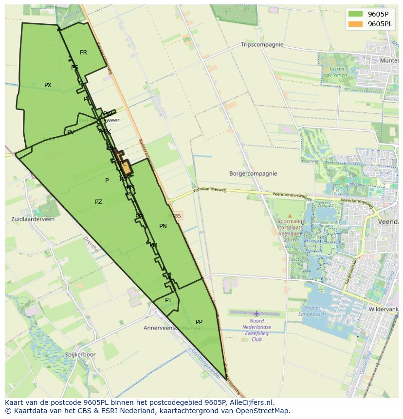 Afbeelding van het postcodegebied 9605 PL op de kaart.