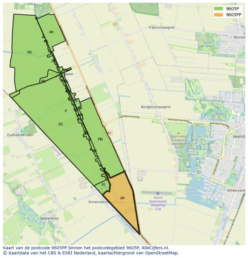 Afbeelding van het postcodegebied 9605 PP op de kaart.