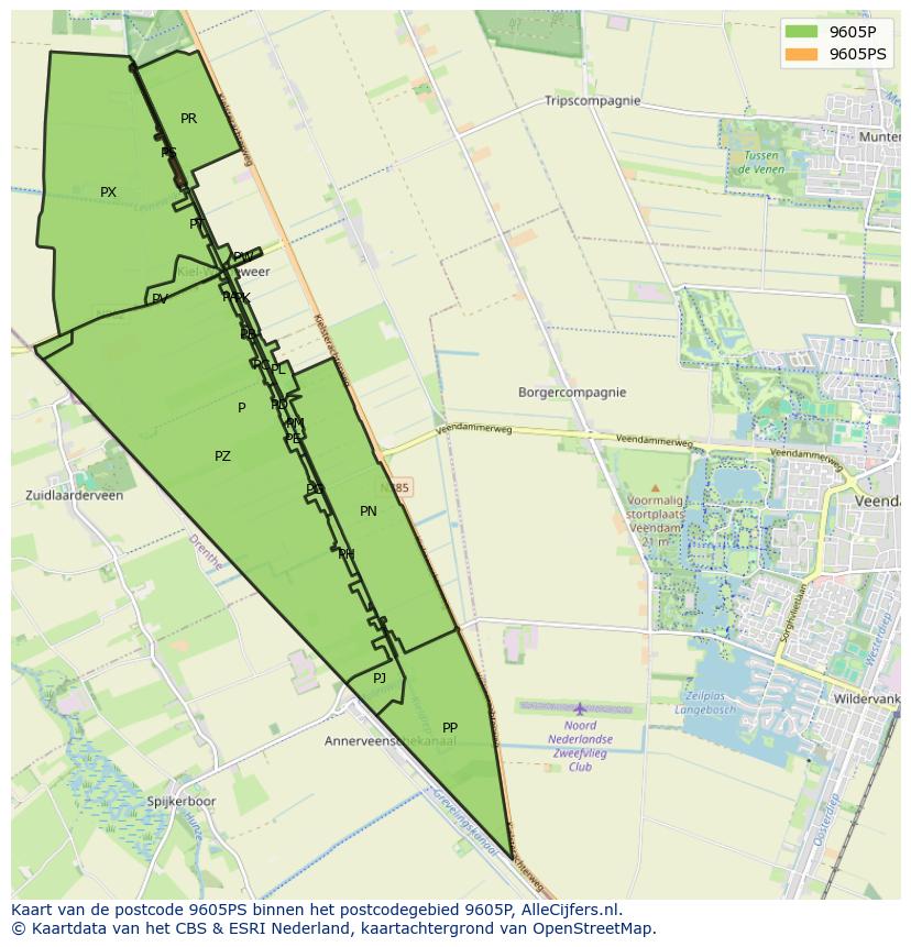 Afbeelding van het postcodegebied 9605 PS op de kaart.
