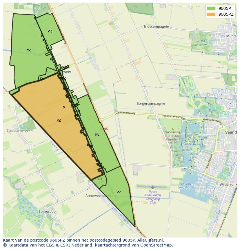 Afbeelding van het postcodegebied 9605 PZ op de kaart.