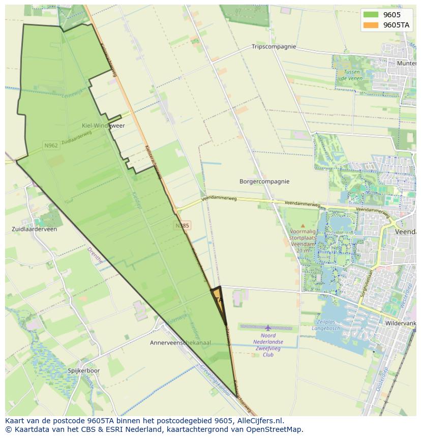 Afbeelding van het postcodegebied 9605 TA op de kaart.