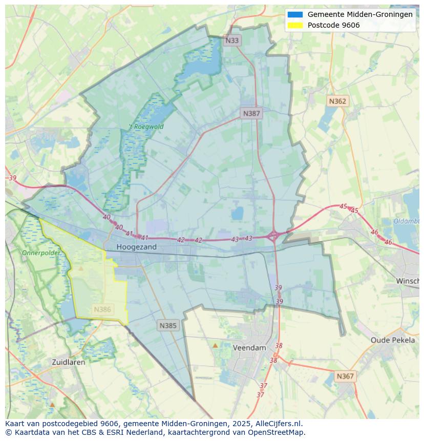 Afbeelding van het postcodegebied 9606 op de kaart.