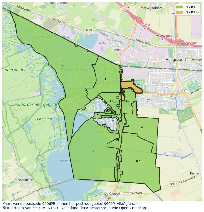 Afbeelding van het postcodegebied 9606 PB op de kaart.