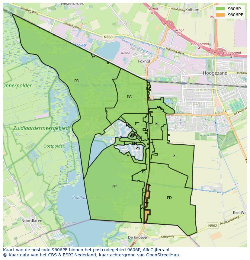 Afbeelding van het postcodegebied 9606 PE op de kaart.