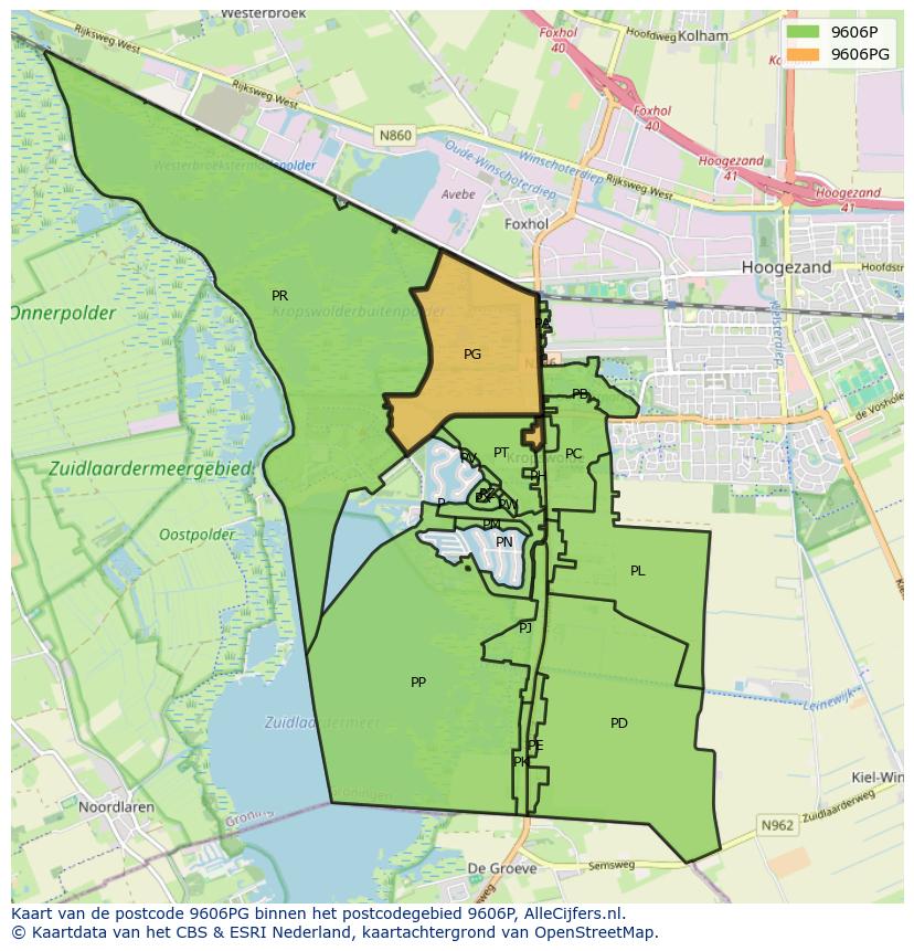 Afbeelding van het postcodegebied 9606 PG op de kaart.