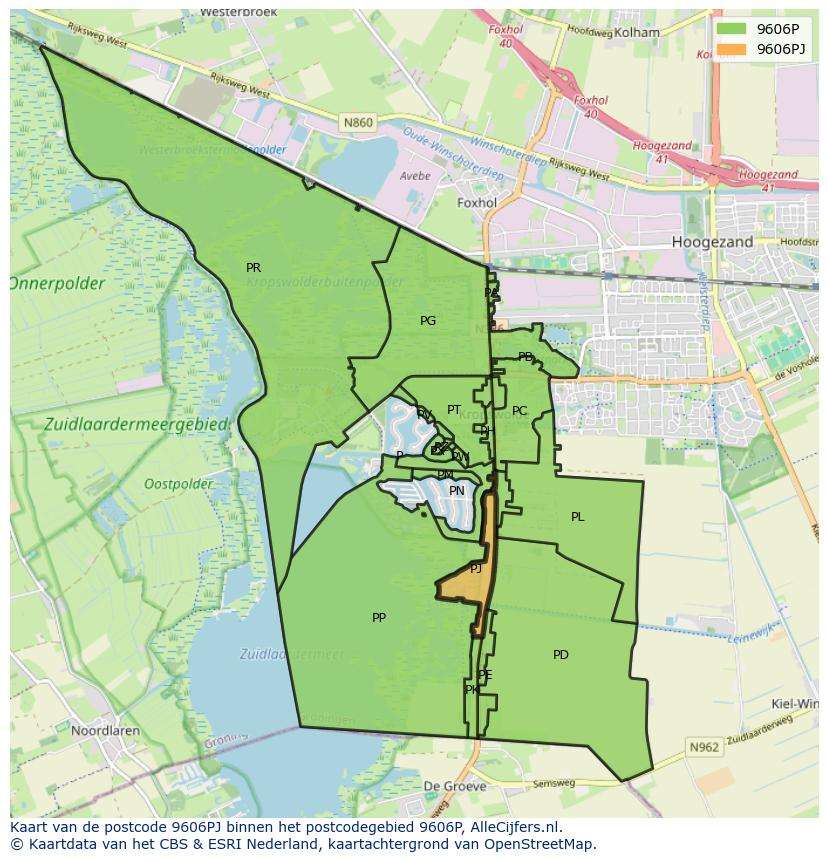 Afbeelding van het postcodegebied 9606 PJ op de kaart.