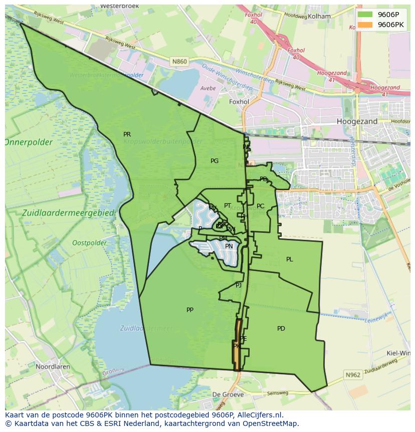 Afbeelding van het postcodegebied 9606 PK op de kaart.