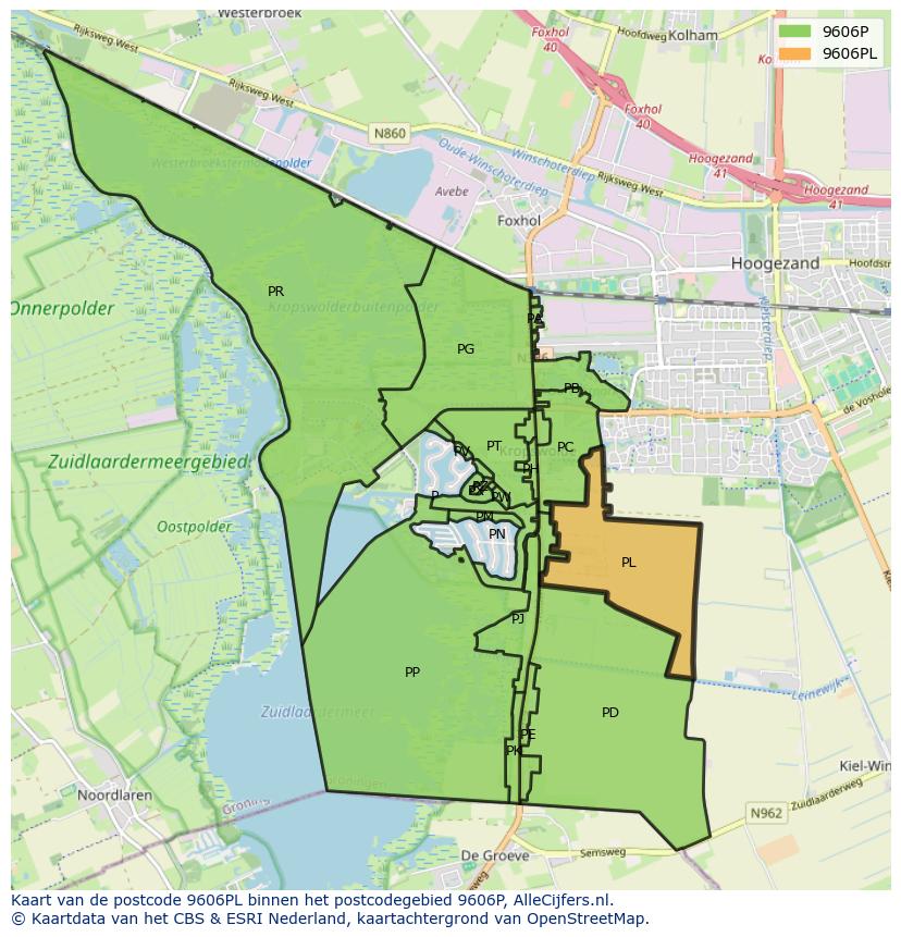 Afbeelding van het postcodegebied 9606 PL op de kaart.