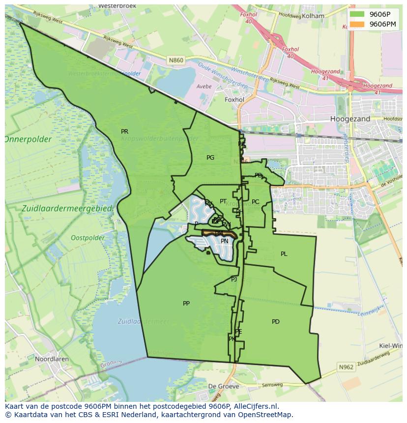 Afbeelding van het postcodegebied 9606 PM op de kaart.