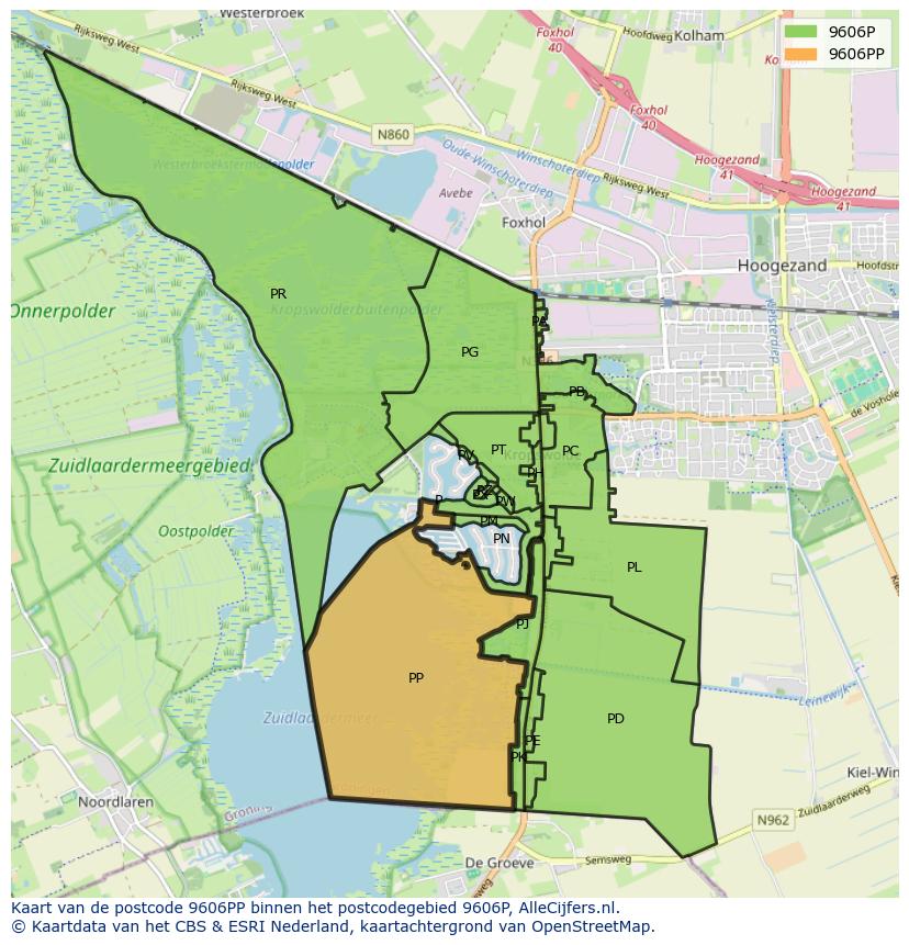 Afbeelding van het postcodegebied 9606 PP op de kaart.