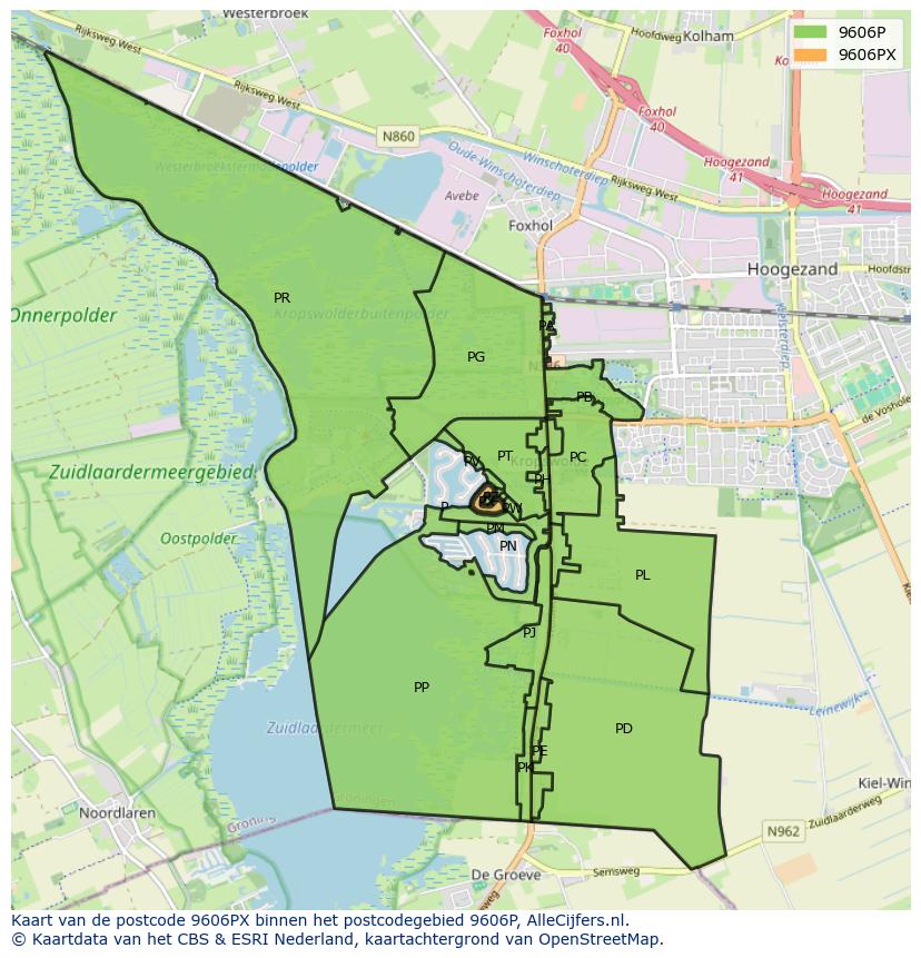 Afbeelding van het postcodegebied 9606 PX op de kaart.