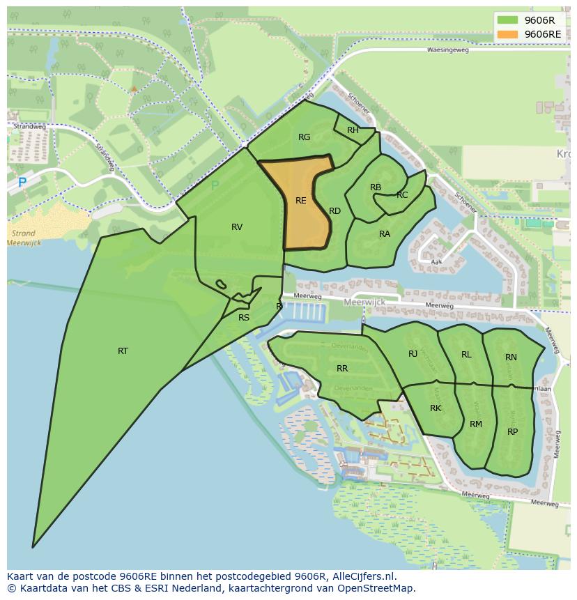 Afbeelding van het postcodegebied 9606 RE op de kaart.