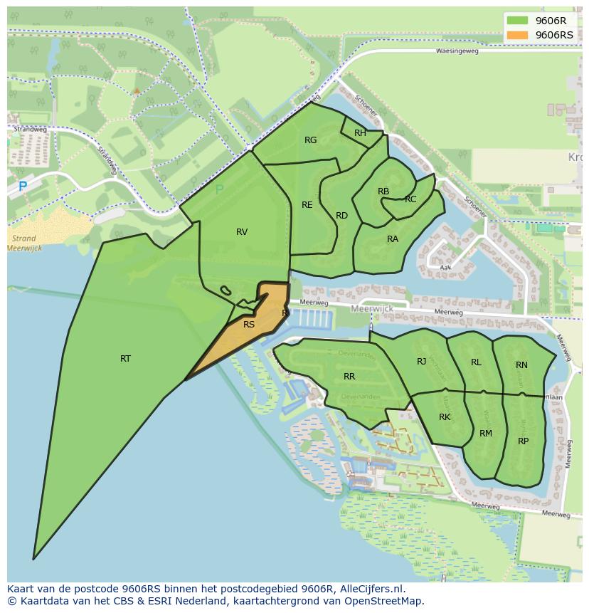 Afbeelding van het postcodegebied 9606 RS op de kaart.