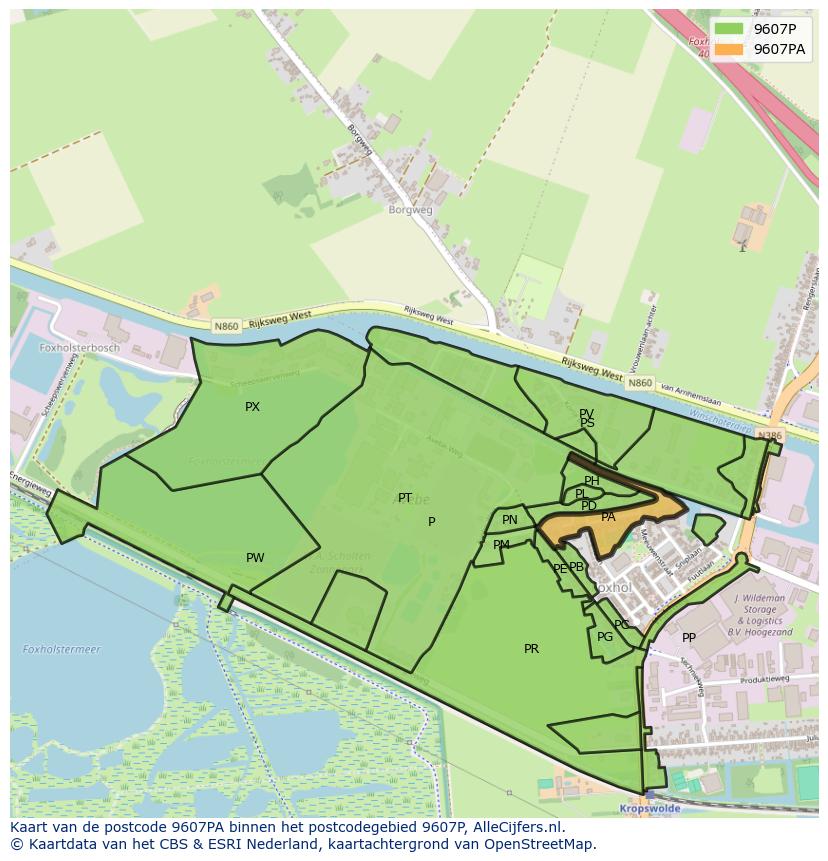 Afbeelding van het postcodegebied 9607 PA op de kaart.