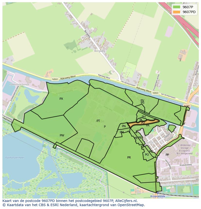 Afbeelding van het postcodegebied 9607 PD op de kaart.