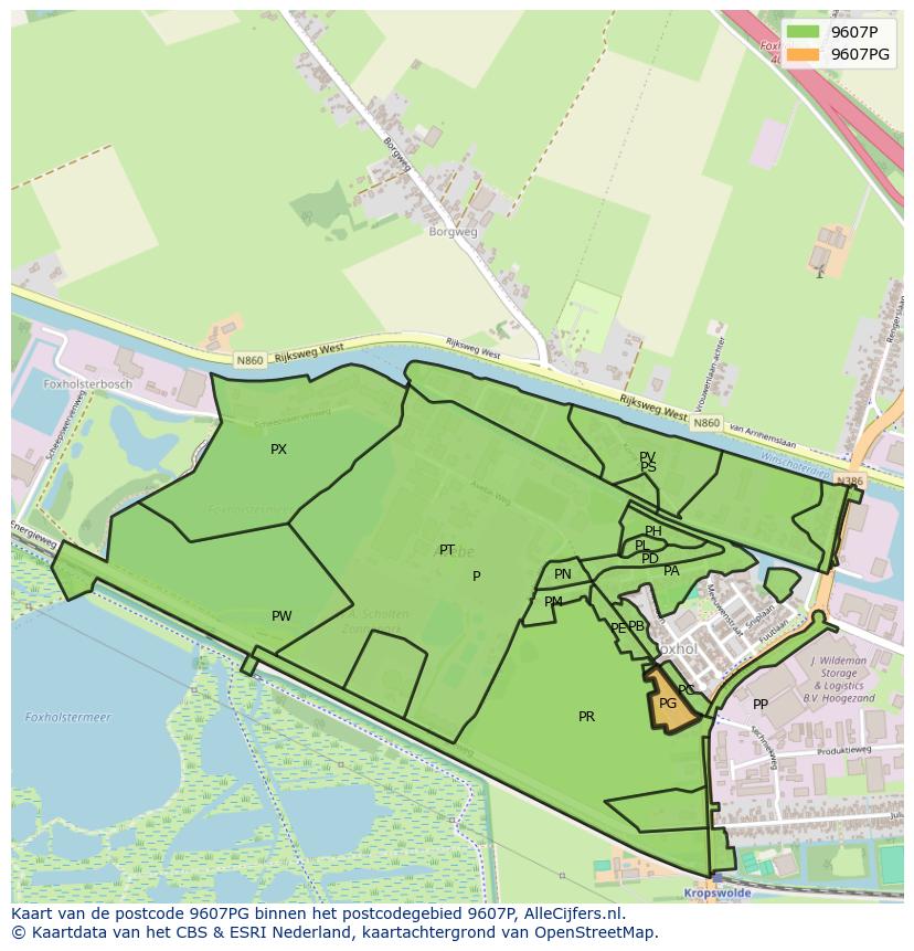 Afbeelding van het postcodegebied 9607 PG op de kaart.