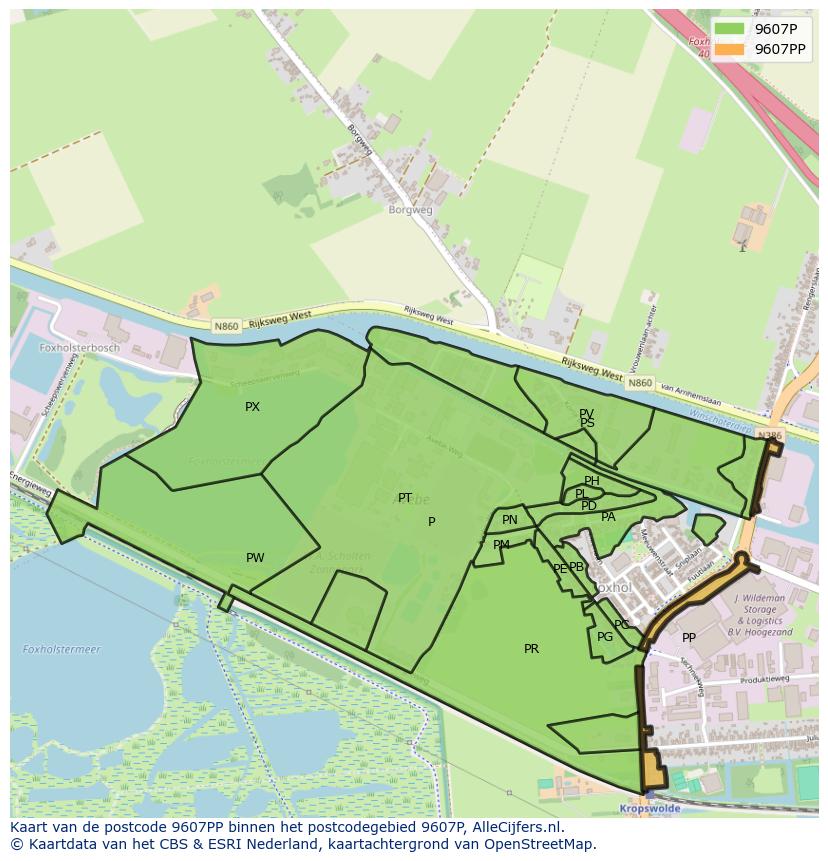 Afbeelding van het postcodegebied 9607 PP op de kaart.