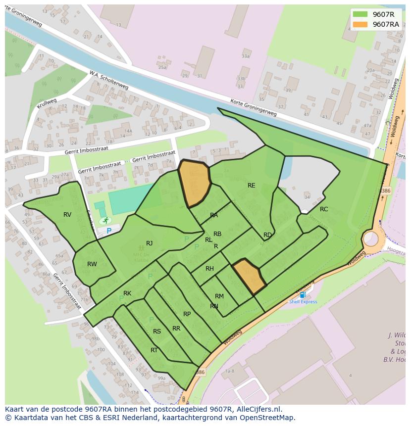 Afbeelding van het postcodegebied 9607 RA op de kaart.