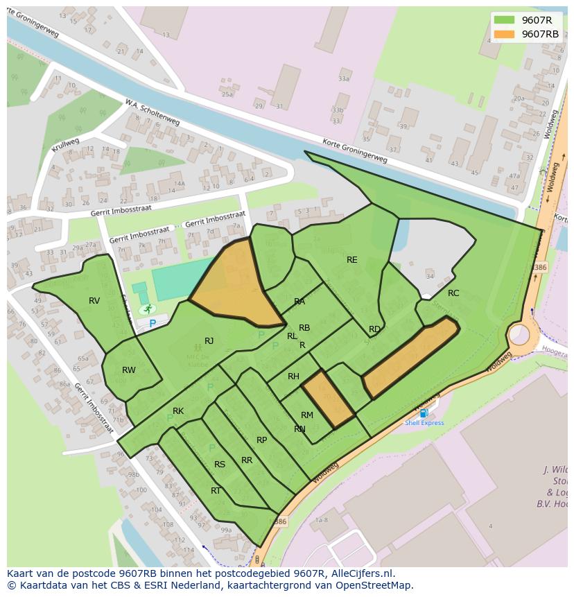 Afbeelding van het postcodegebied 9607 RB op de kaart.
