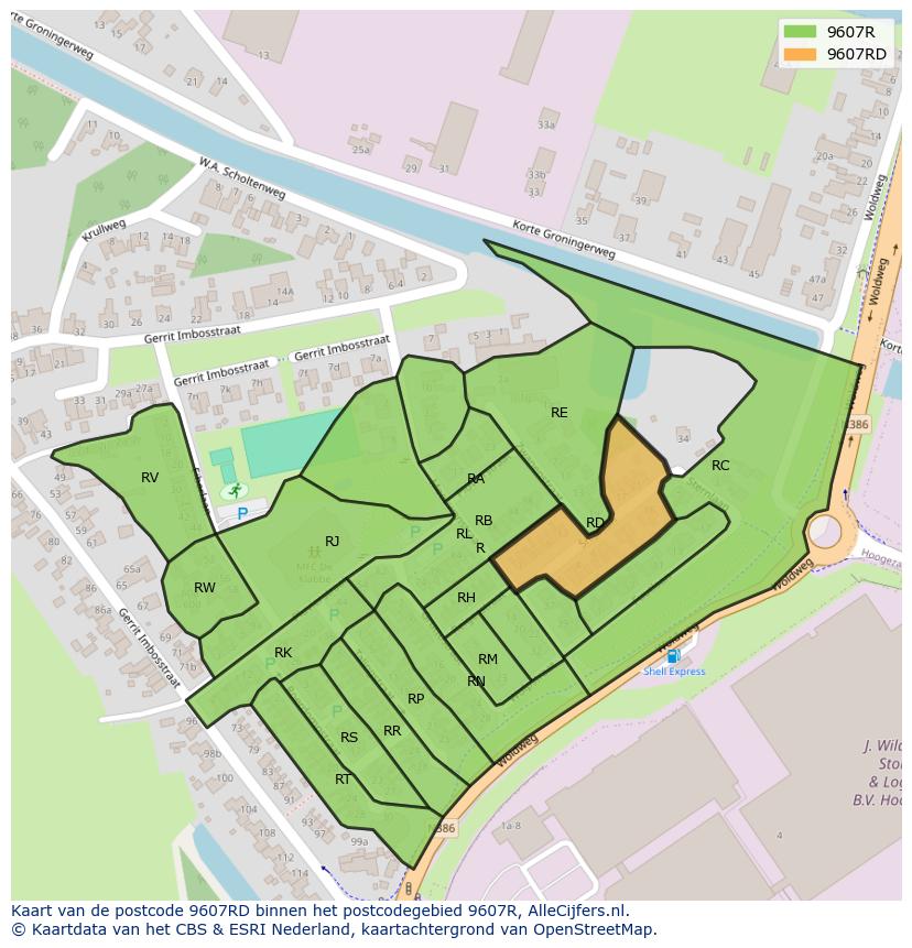 Afbeelding van het postcodegebied 9607 RD op de kaart.