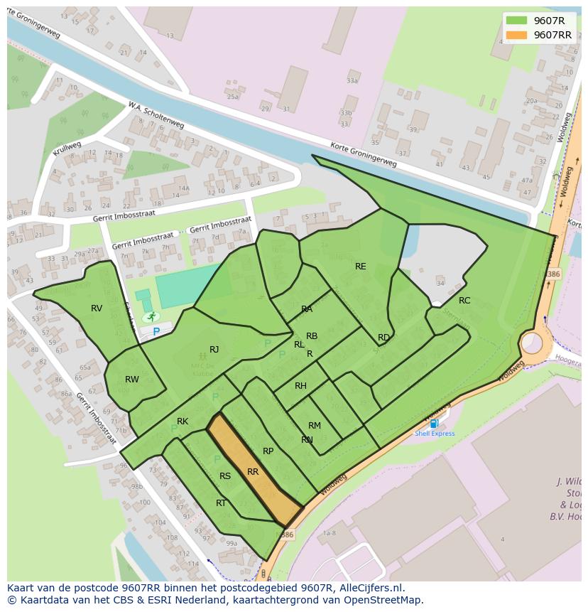 Afbeelding van het postcodegebied 9607 RR op de kaart.