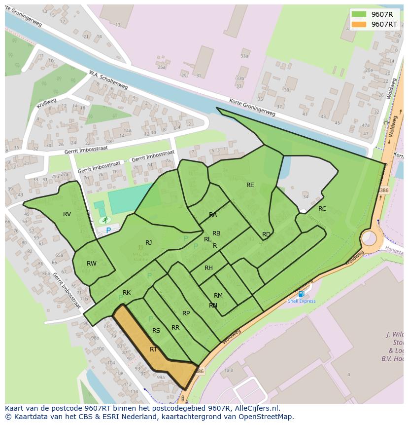 Afbeelding van het postcodegebied 9607 RT op de kaart.