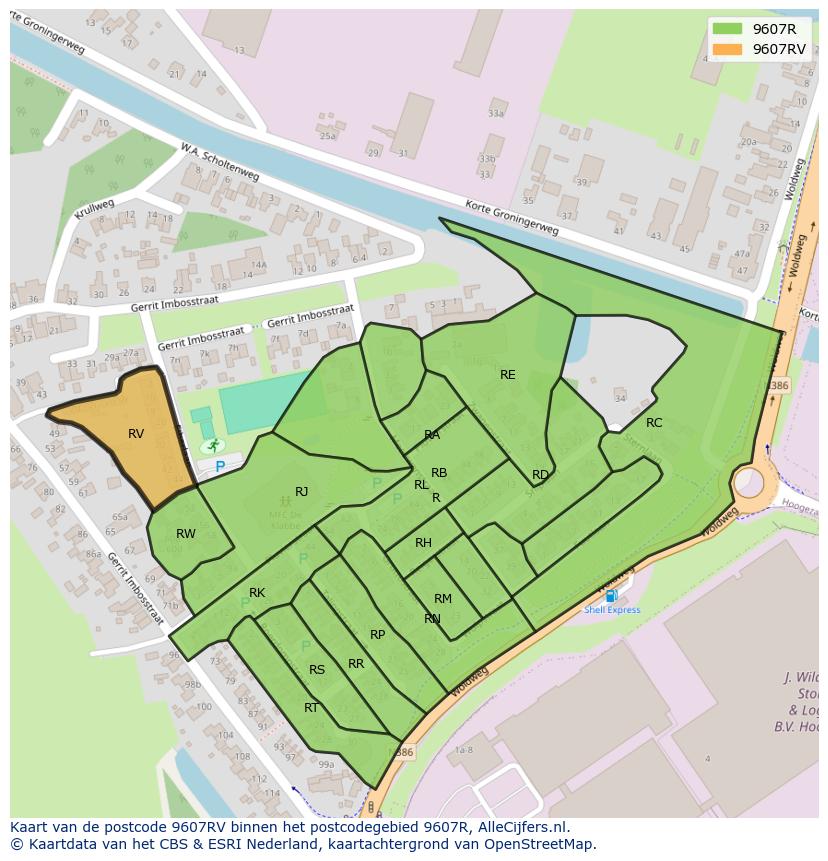 Afbeelding van het postcodegebied 9607 RV op de kaart.