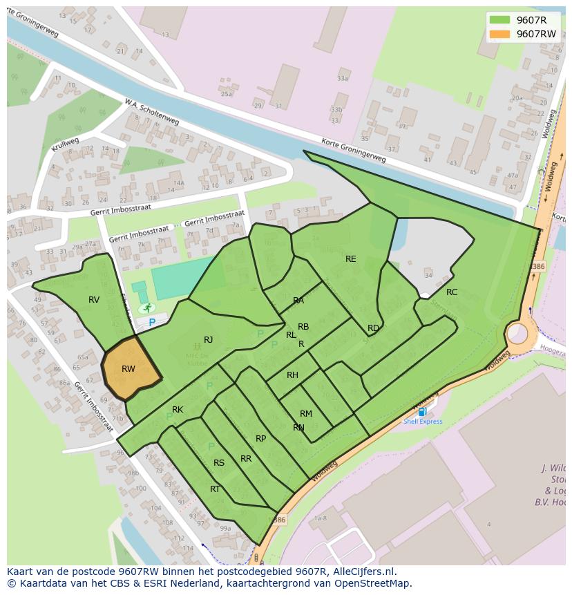 Afbeelding van het postcodegebied 9607 RW op de kaart.