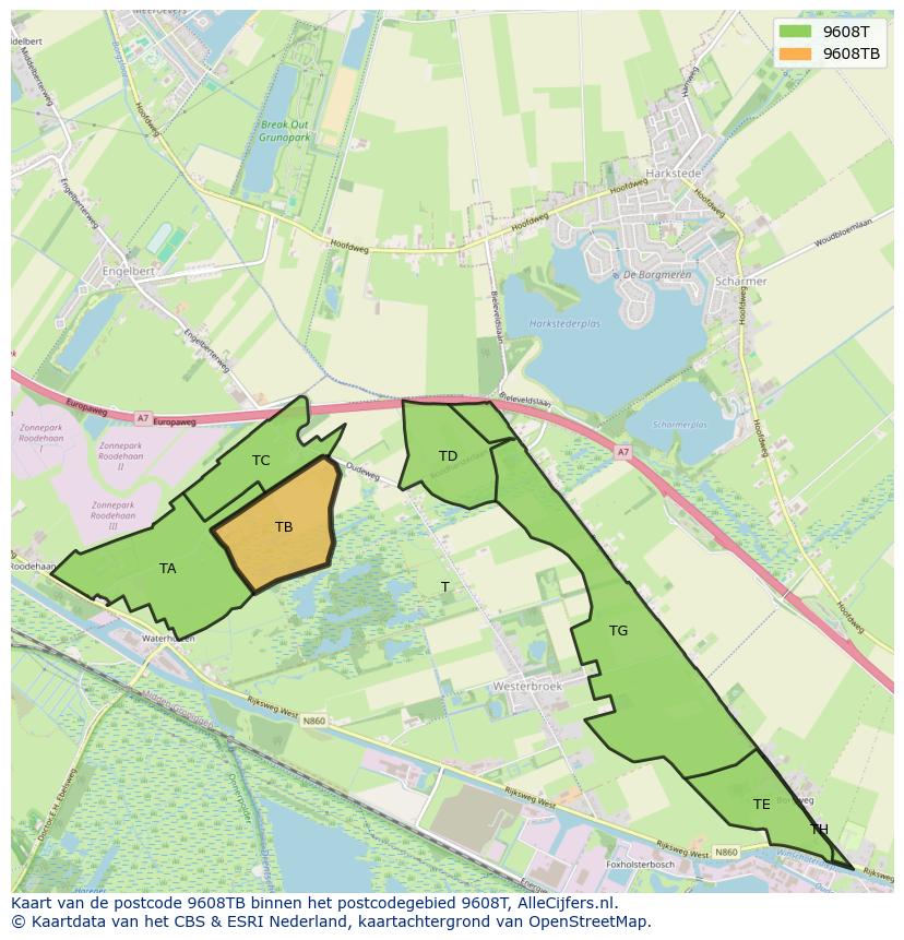 Afbeelding van het postcodegebied 9608 TB op de kaart.