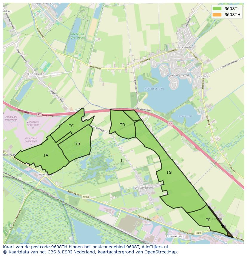 Afbeelding van het postcodegebied 9608 TH op de kaart.